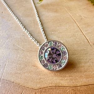 M4M Silver Teal & Purple Smoky Round Circle Pendant Necklace